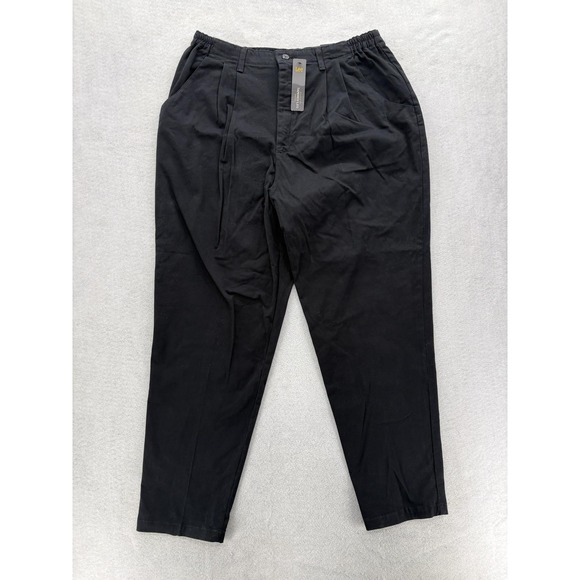 Lee Pants - Lee Relaxed Tapered Leg Pants Womens 20W Tall Black Pleated Twill Chino Stretch